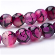 Agat perler. Dragon veins. Rød-violet nuancer. 6 mm
